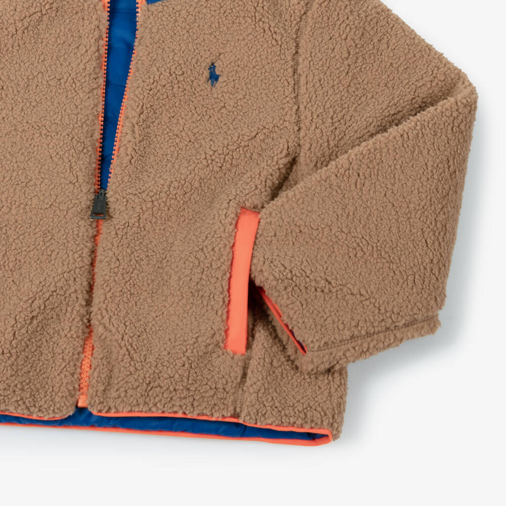 Ralph Lauren-Boys Beige Blue Reversible Fleece Jacket | Childrensalon Outlet
