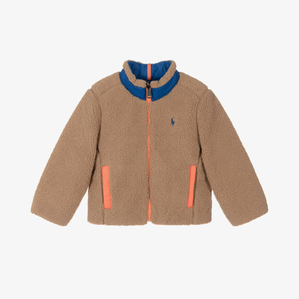 Ralph Lauren-Boys Beige Blue Reversible Fleece Jacket | Childrensalon Outlet