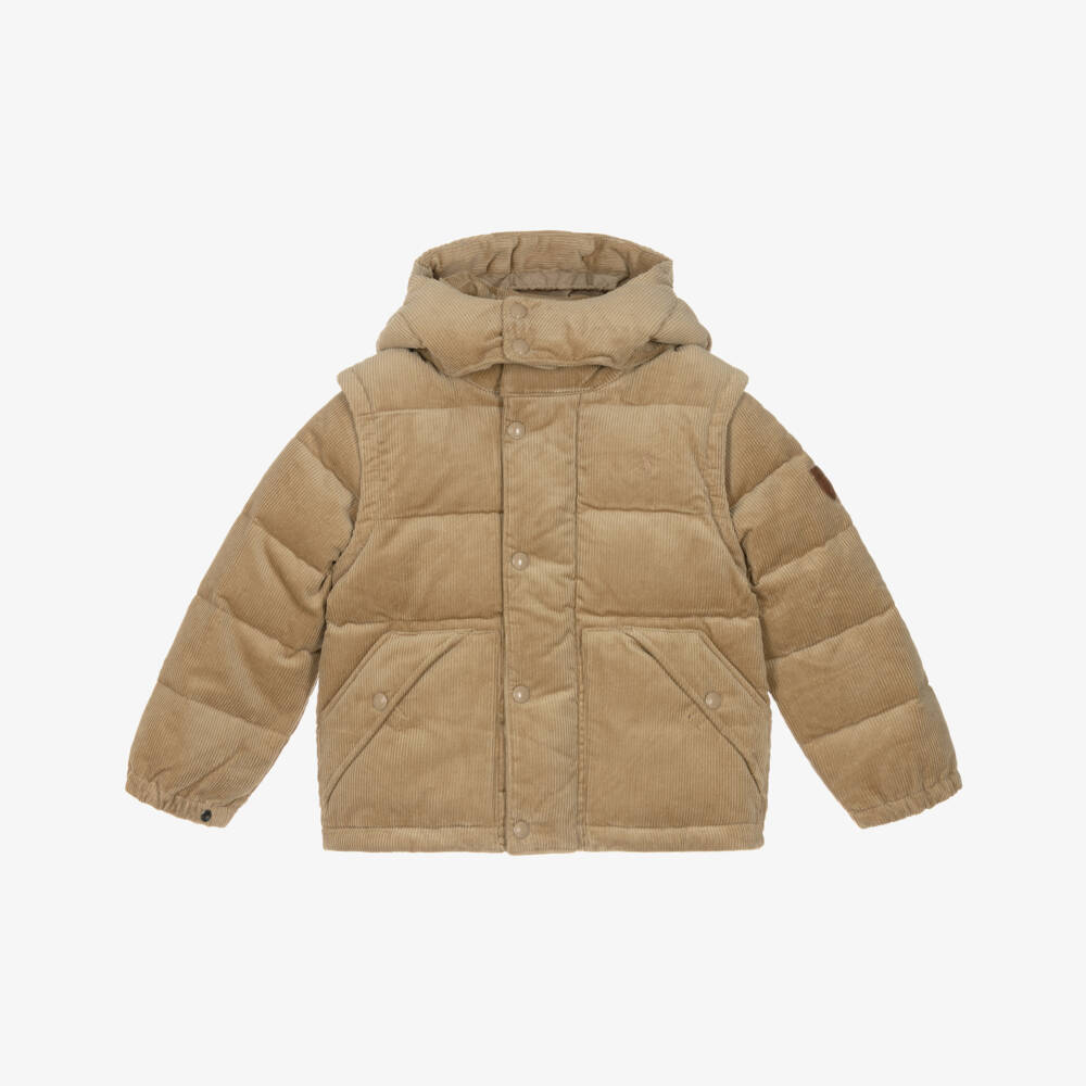 Ralph Lauren-Boys Beige Corduroy Down Puffer Jacket | Childrensalon Outlet