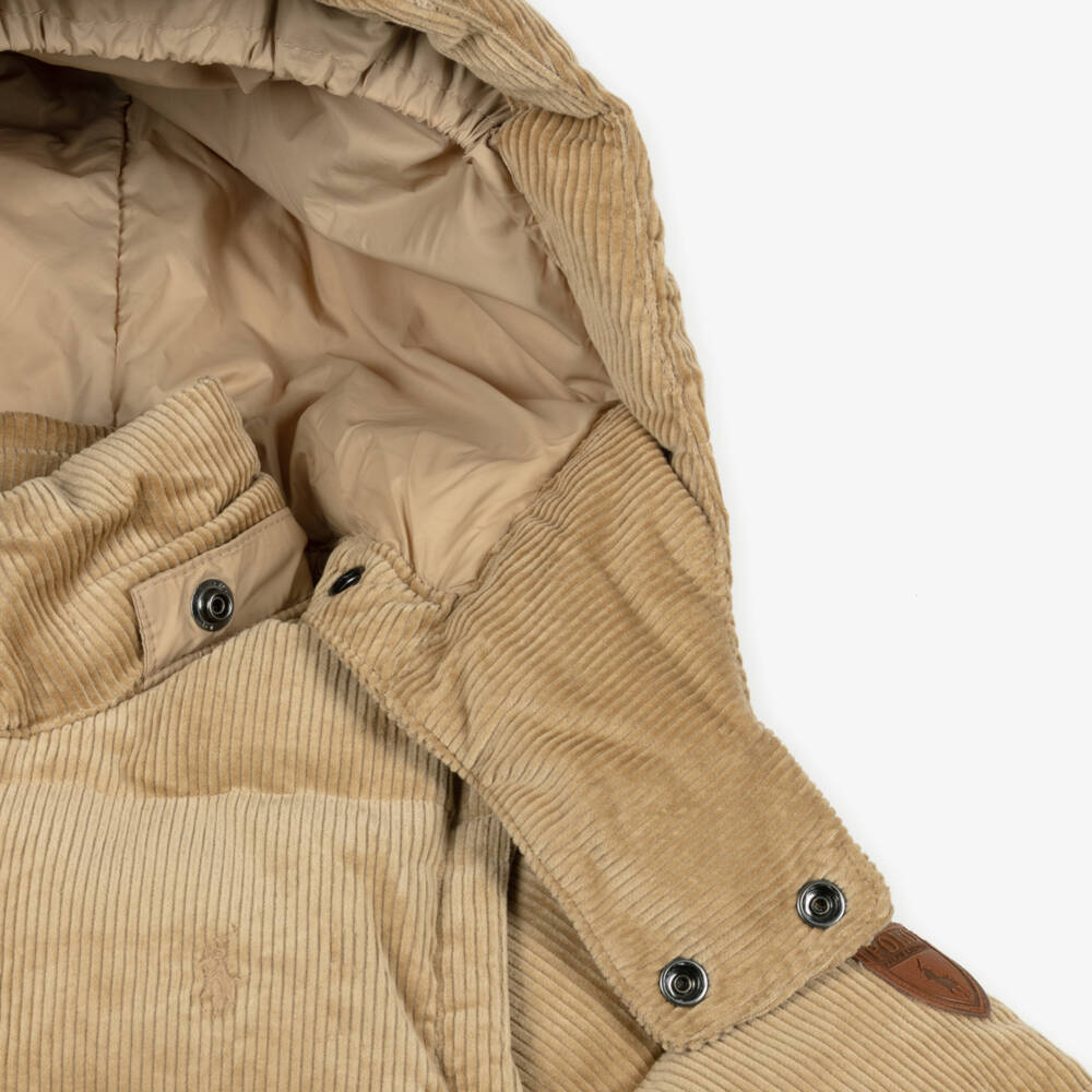 Ralph Lauren-Boys Beige Corduroy Down Puffer Jacket | Childrensalon Outlet
