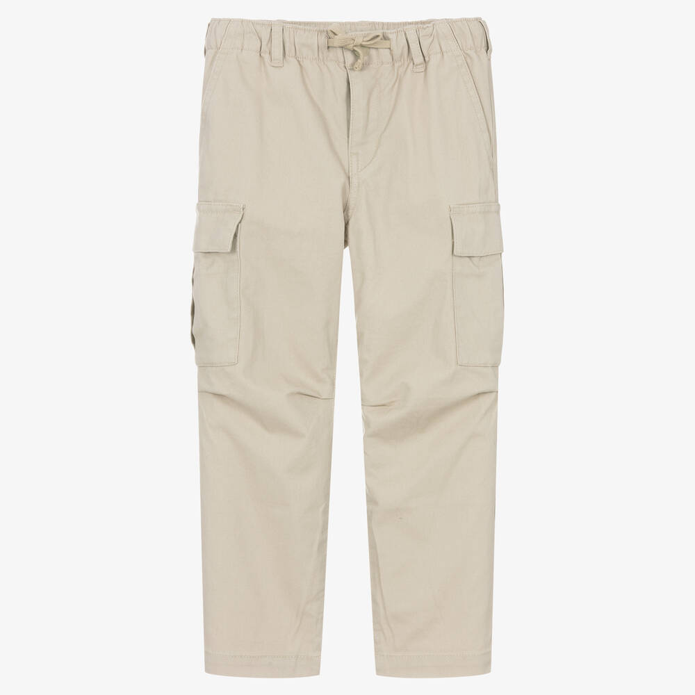 Ralph Lauren - Boys Beige Cotton Cargo Trousers | Childrensalon