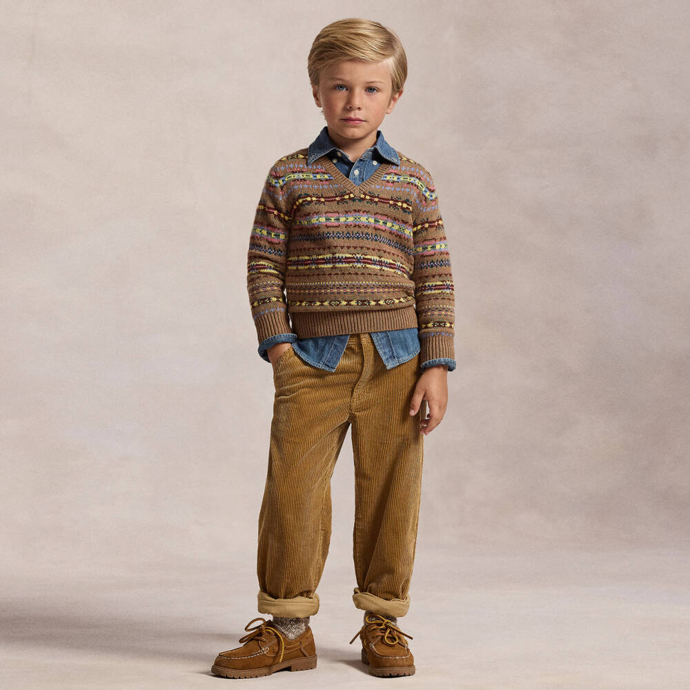 Ralph Lauren-Boys Beige Cotton Corduroy Trousers | Childrensalon Outlet