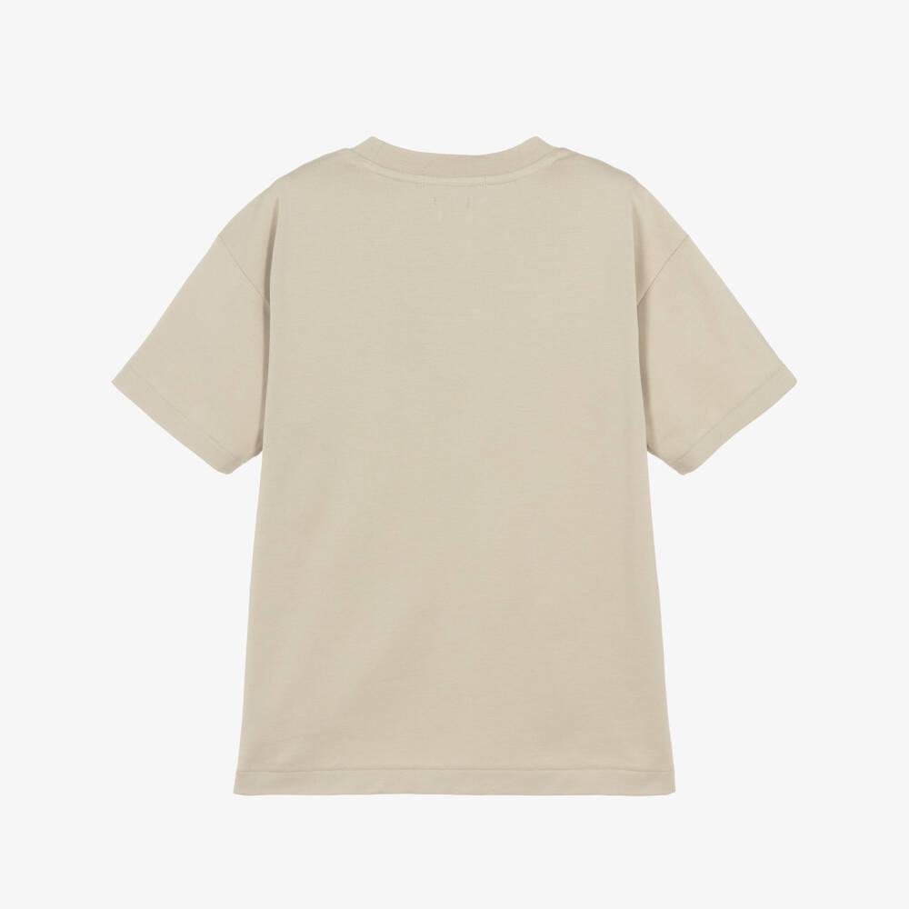 Ralph Lauren-Boys Beige Cotton Jersey T-Shirt with Tonal Logo Embroidery | Childrensalon Outlet