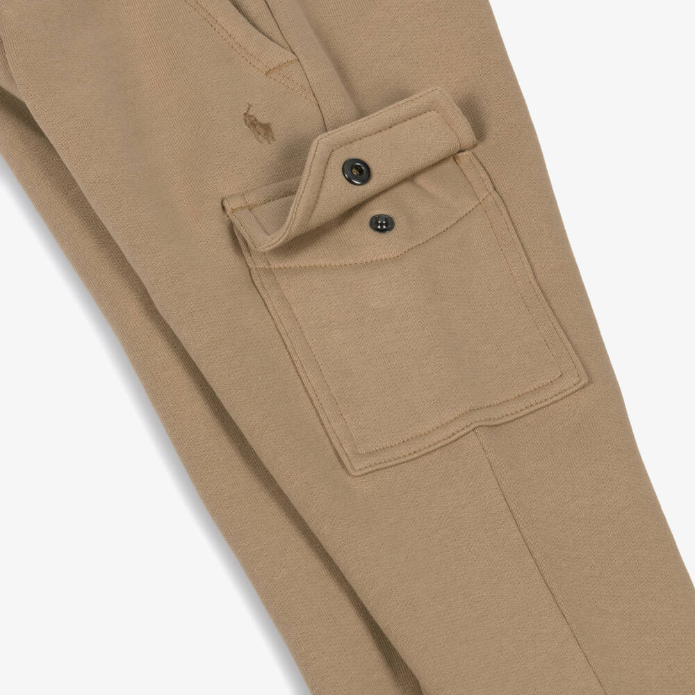 Ralph Lauren-Boys Beige Cotton Logo Joggers | Childrensalon Outlet