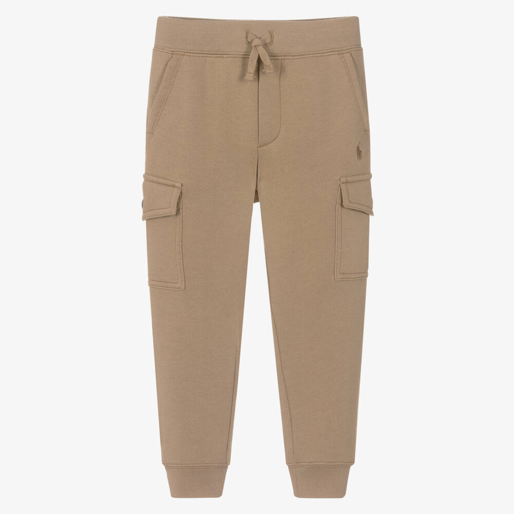 Ralph Lauren-Boys Beige Cotton Logo Joggers | Childrensalon Outlet