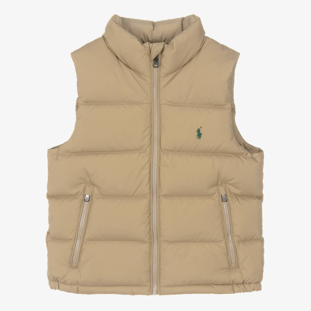 Ralph Lauren-Boys Beige Down Padded Puffer Gilet | Childrensalon Outlet