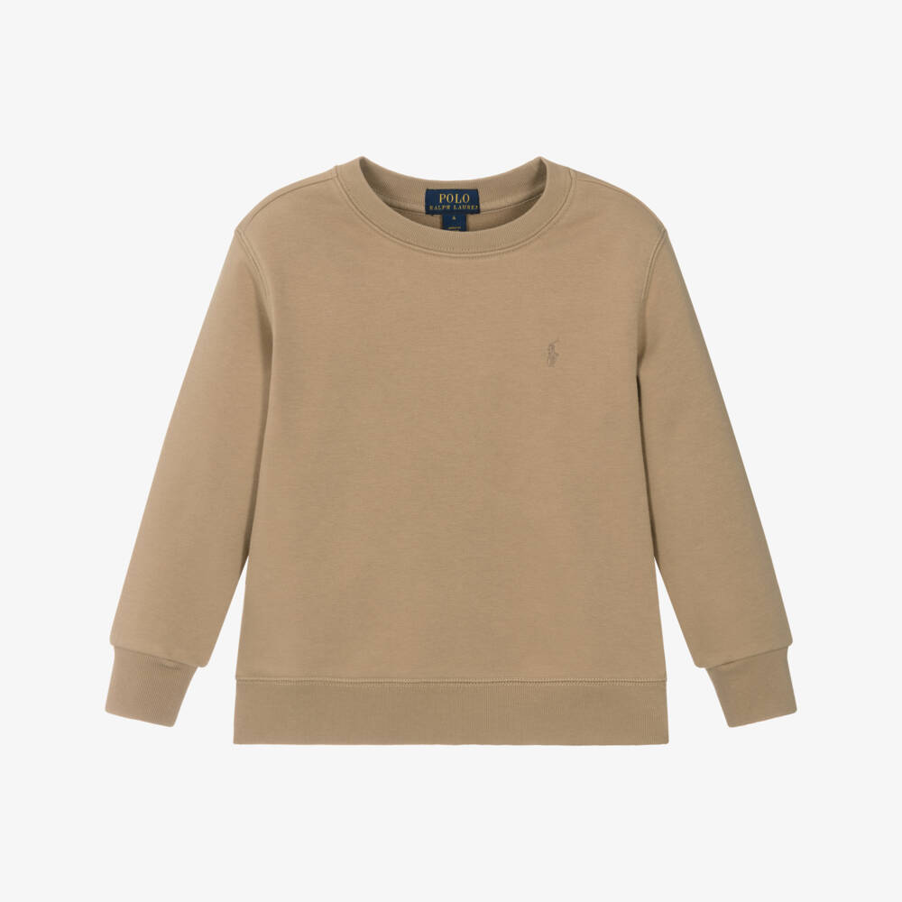 Ralph Lauren-Boys Beige Embroidered Logo Cotton Sweatshirt | Childrensalon Outlet