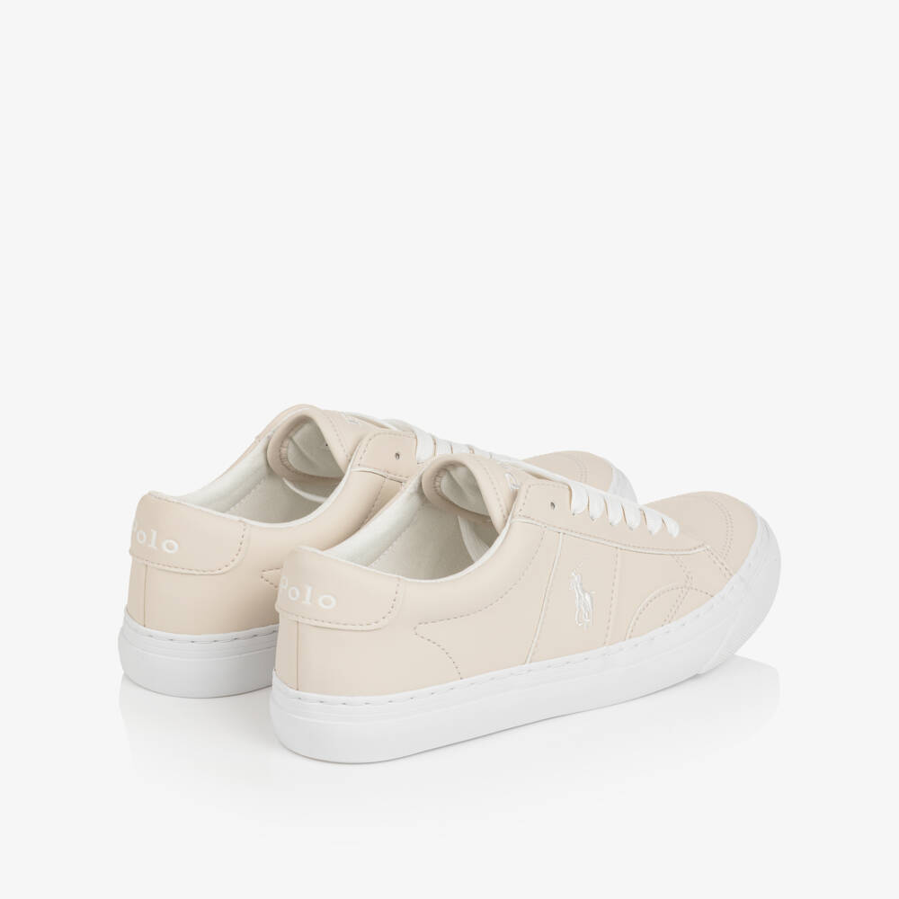 Ralph Lauren-Boys Beige Faux Leather Lace-Up Trainers | Childrensalon Outlet