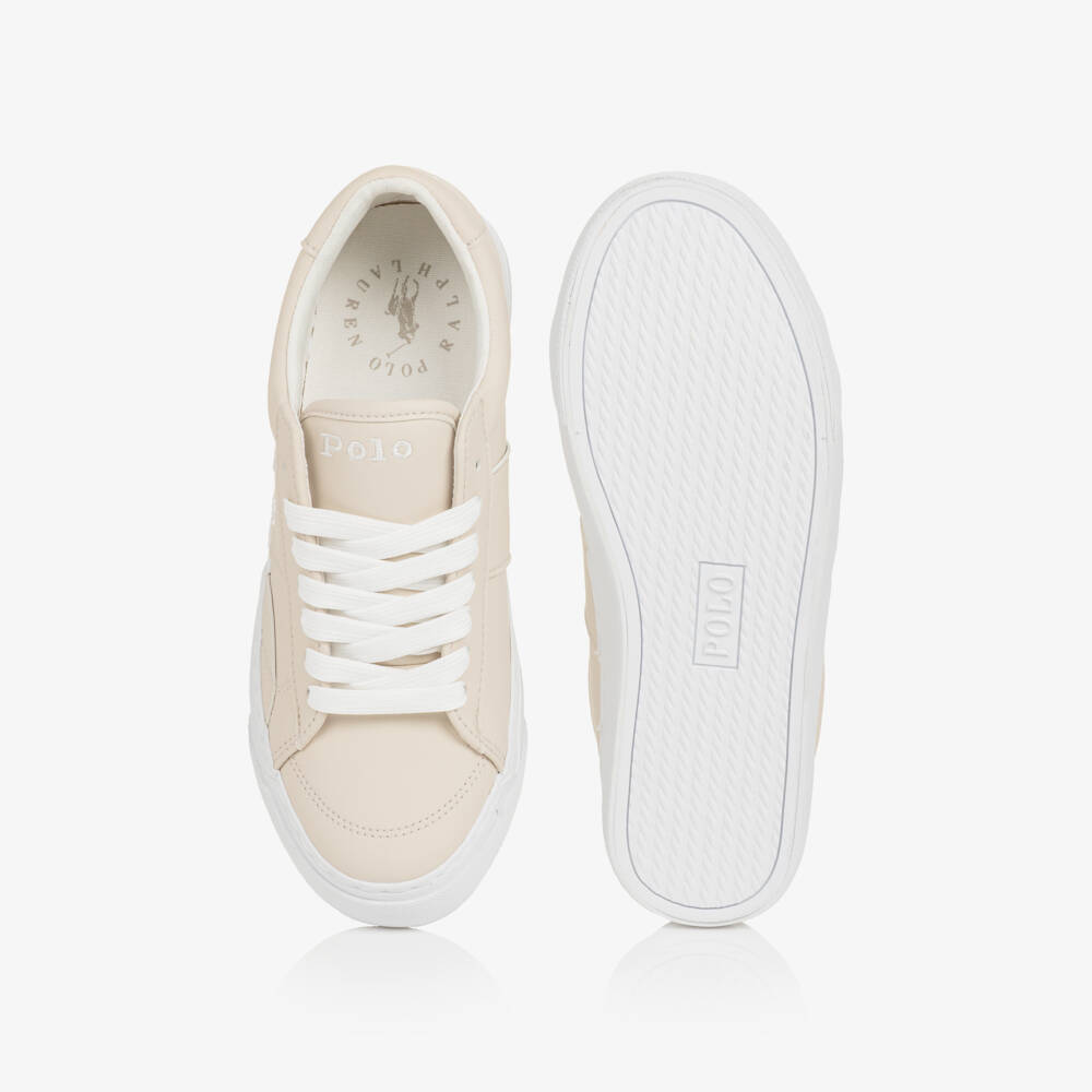 Ralph Lauren-Boys Beige Faux Leather Lace-Up Trainers | Childrensalon Outlet