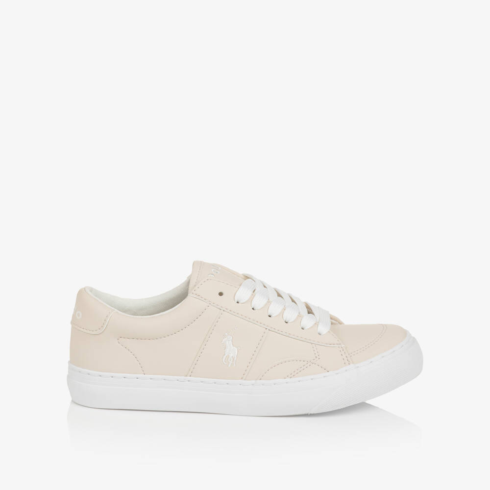 Ralph Lauren-Boys Beige Faux Leather Lace-Up Trainers | Childrensalon Outlet