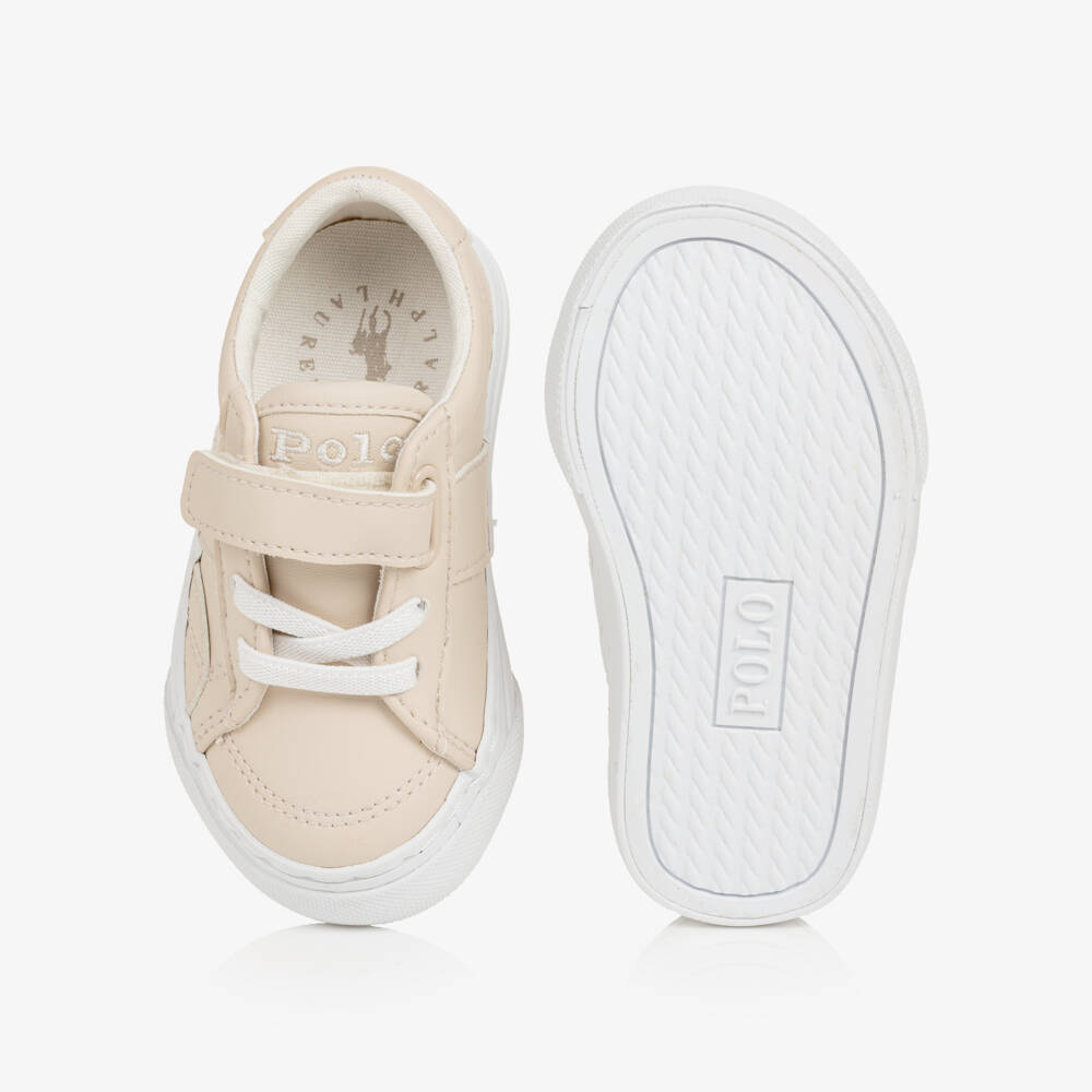 Ralph Lauren-Boys Beige Faux Leather Pony Logo Sliders | Childrensalon Outlet
