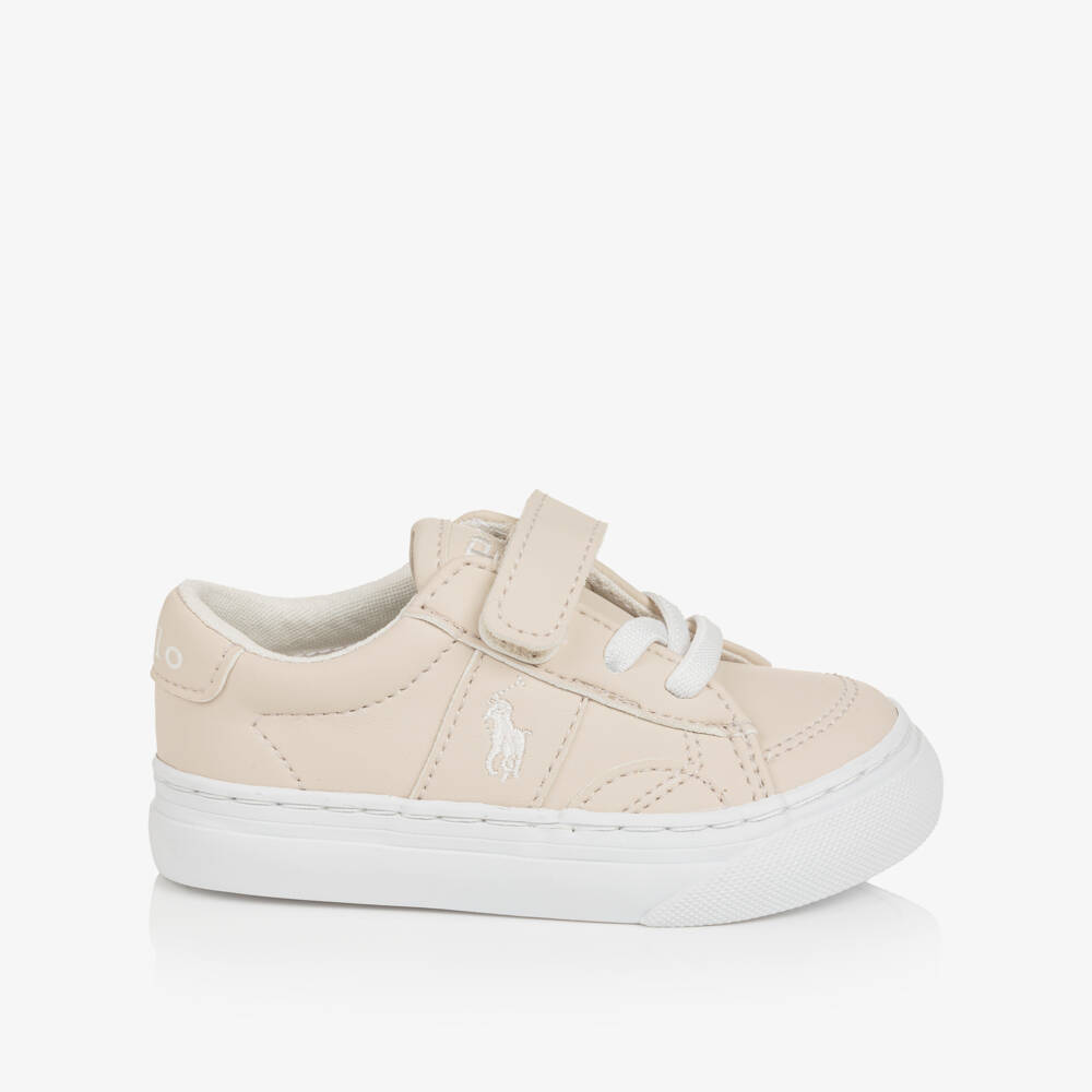 Ralph Lauren-Boys Beige Faux Leather Pony Logo Sliders | Childrensalon Outlet