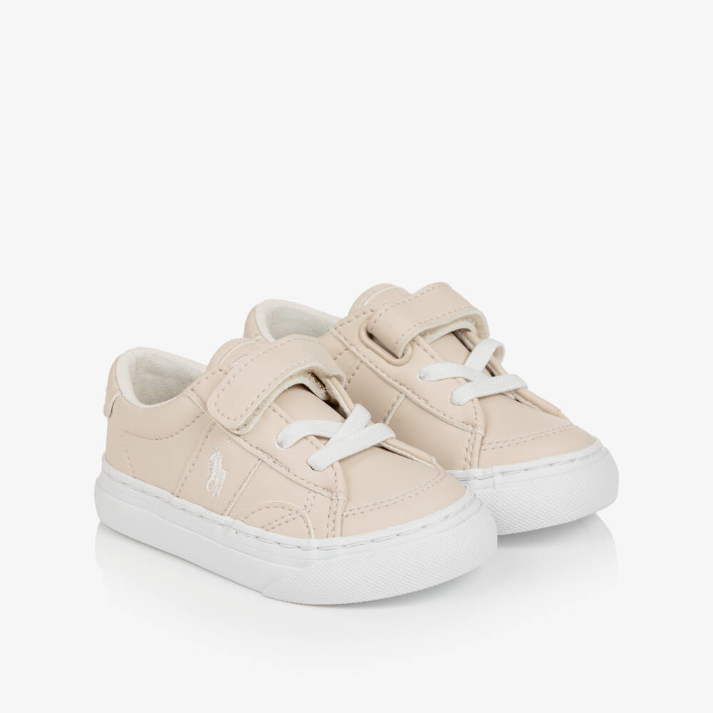 Ralph Lauren-Boys Beige Faux Leather Pony Logo Sliders | Childrensalon Outlet