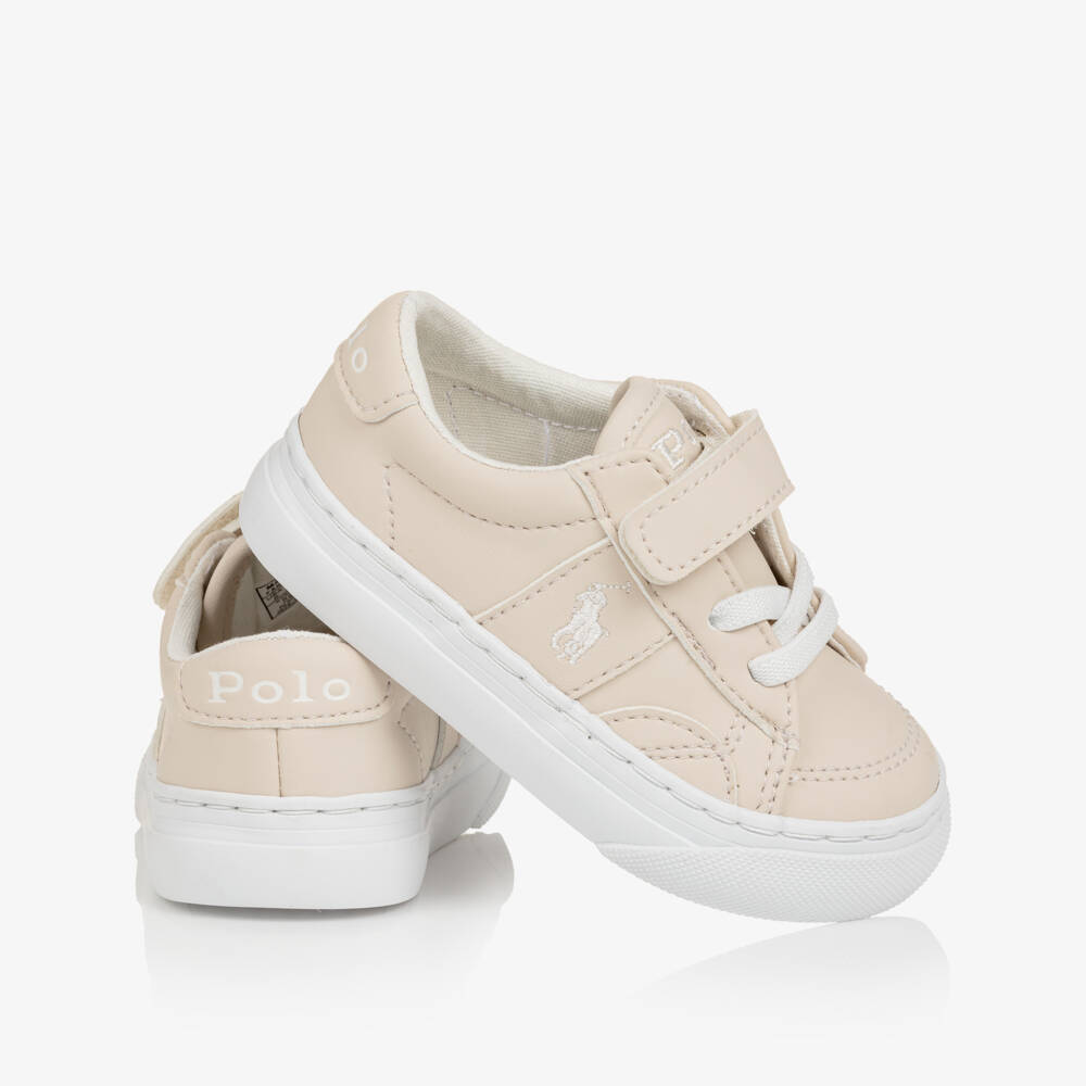 Ralph Lauren-Boys Beige Faux Leather Pony Logo Sliders | Childrensalon Outlet