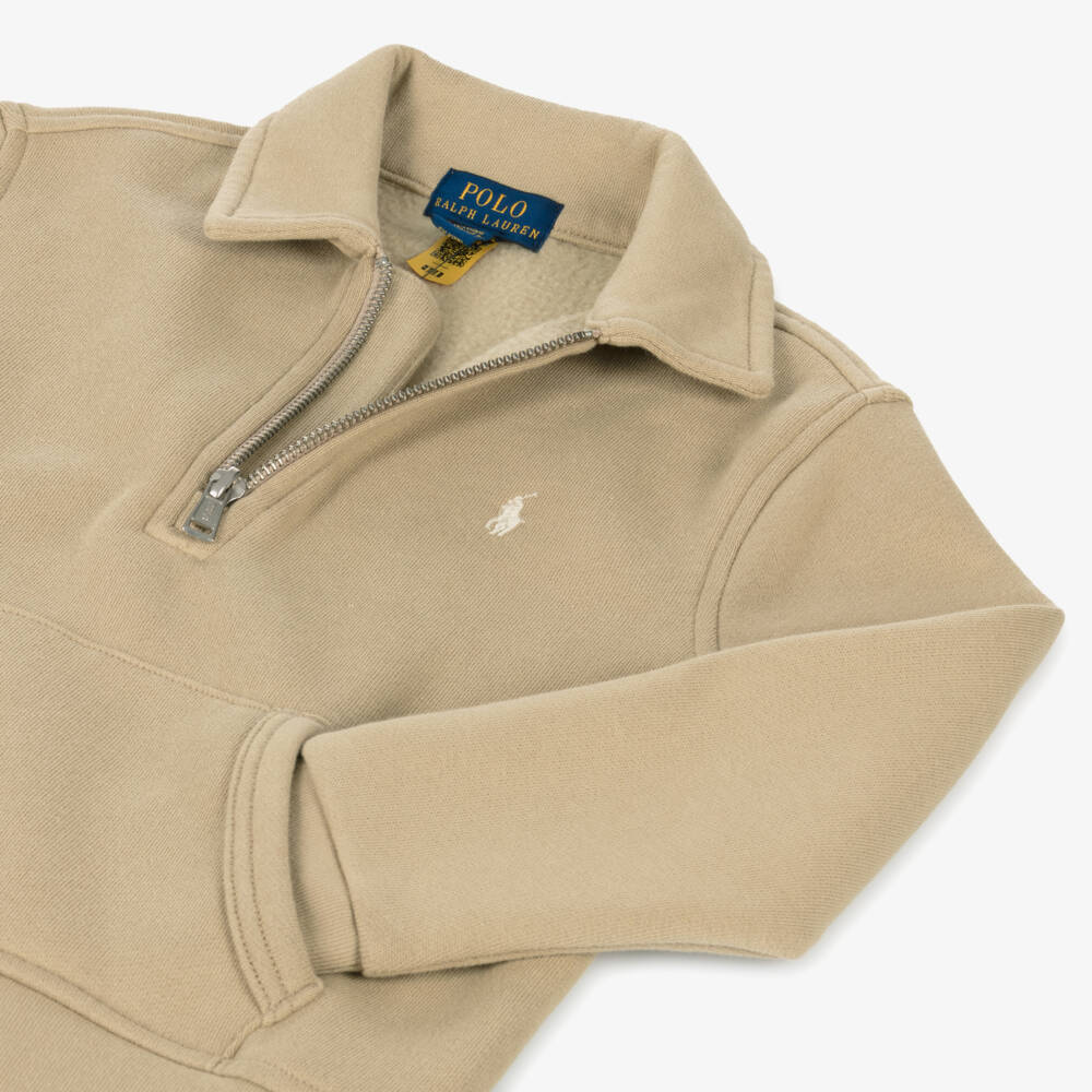Ralph Lauren-Boys Beige Half-Zip Sweatshirt | Childrensalon Outlet