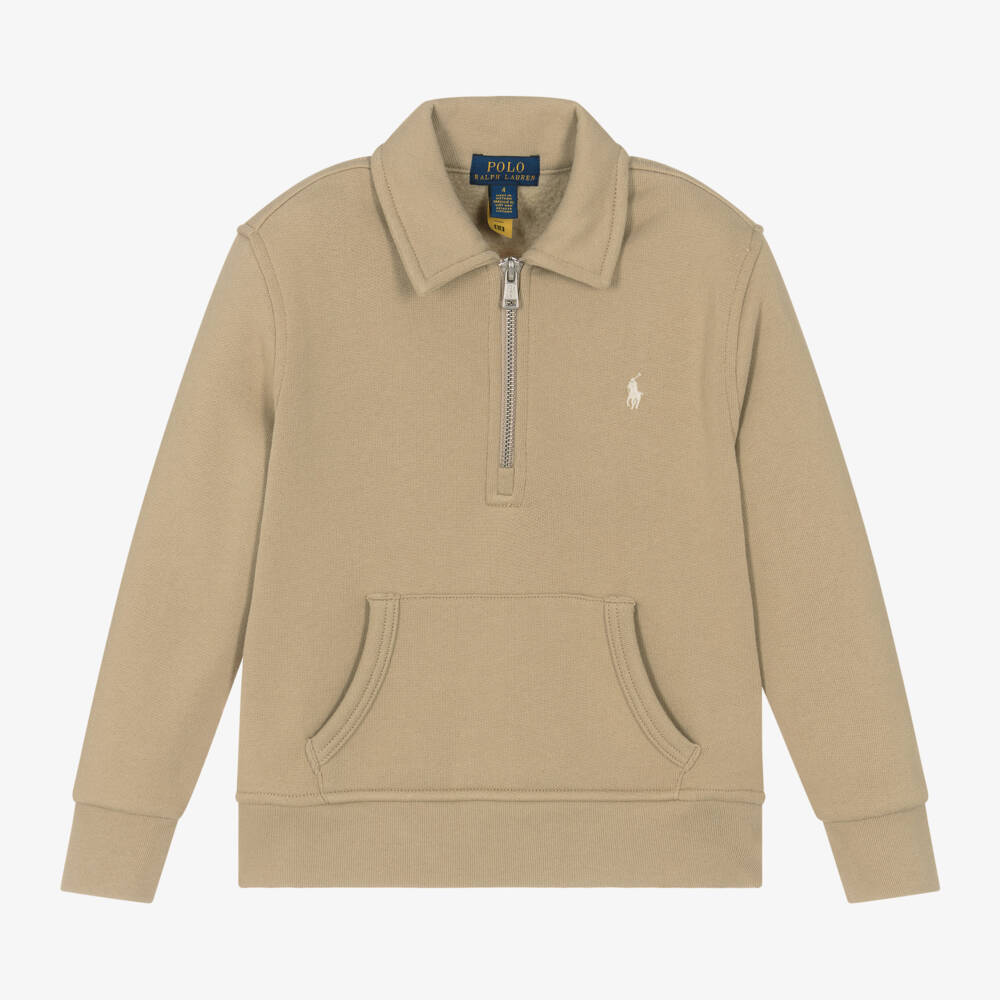 Ralph Lauren-Boys Beige Half-Zip Sweatshirt | Childrensalon Outlet