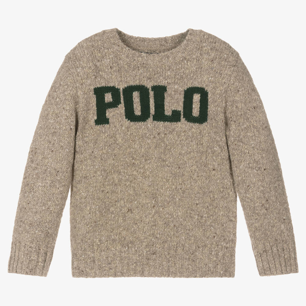 Ralph Lauren Boys Beige Knitted Polo Sweater Childrensalon Outlet