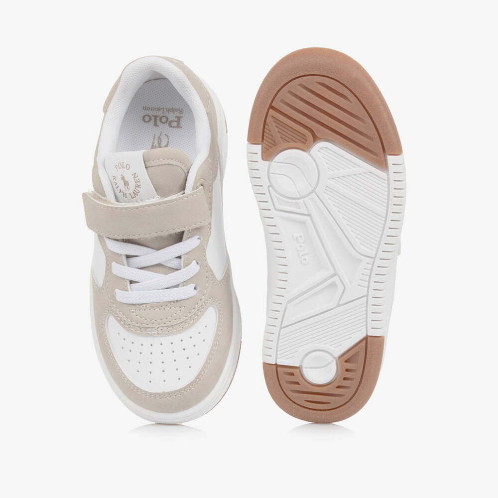 Ralph Lauren-Boys Beige Leather-Look Court Sneakers | Childrensalon Outlet