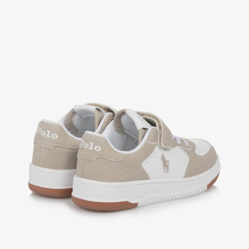 Ralph Lauren-Boys Beige Leather-Look Court Sneakers | Childrensalon Outlet