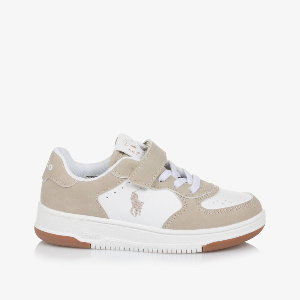 Ralph Lauren-Boys Beige Leather-Look Court Sneakers | Childrensalon Outlet