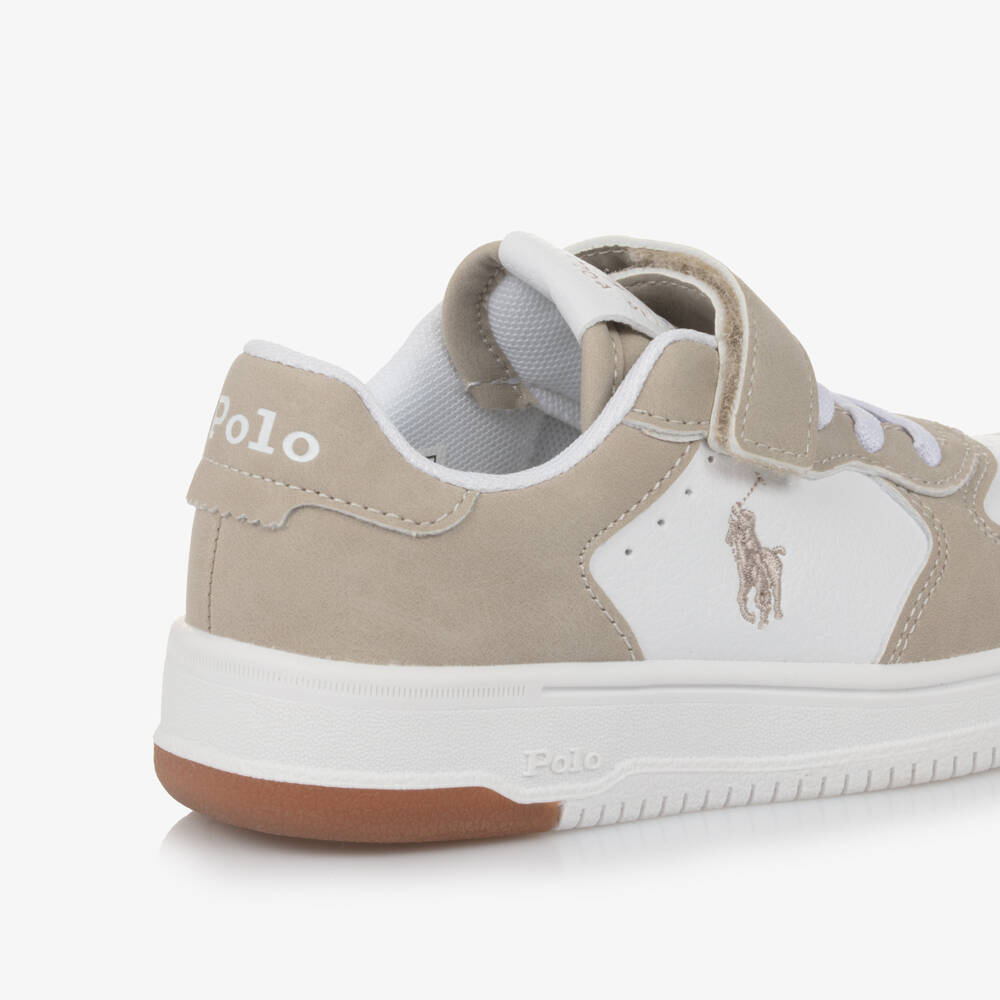 Ralph Lauren-Boys Beige Leather-Look Court Sneakers | Childrensalon Outlet