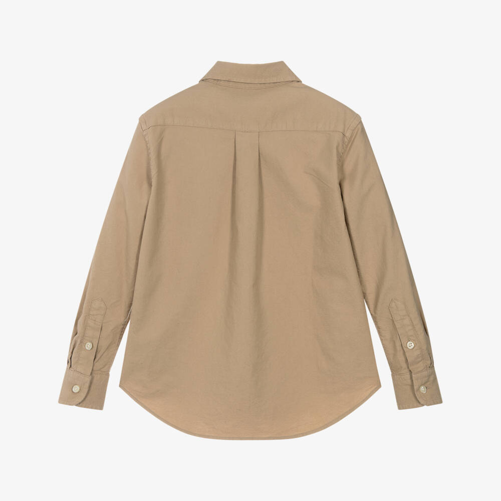 Ralph Lauren-Boys Beige Oxford Cotton Long-Sleeved Shirt | Childrensalon Outlet