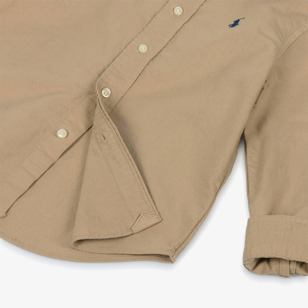 Ralph Lauren-Boys Beige Oxford Cotton Long-Sleeved Shirt | Childrensalon Outlet