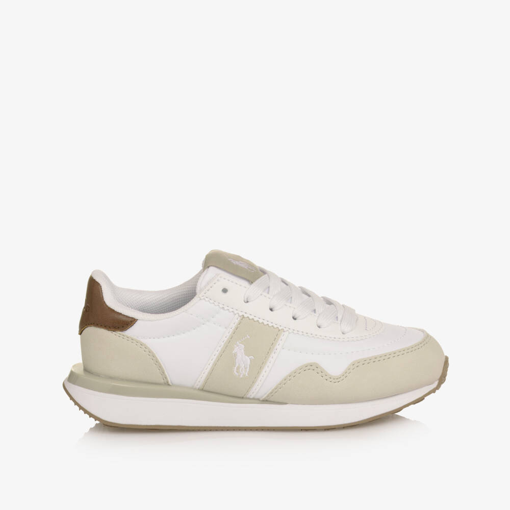 Ralph Lauren-Boys Beige & White Colourblock Lace-Up Trainers | Childrensalon Outlet