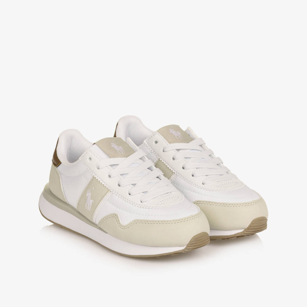 Ralph Lauren-Boys Beige & White Colourblock Lace-Up Trainers | Childrensalon Outlet