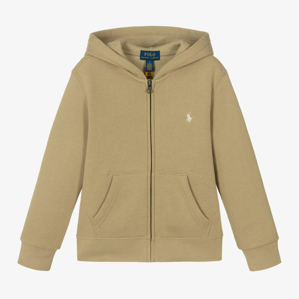 Ralph Lauren-Boys Beige Zip-Up Cotton Hoodie | Childrensalon Outlet