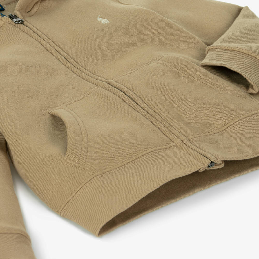 Ralph Lauren-Boys Beige Zip-Up Cotton Hoodie | Childrensalon Outlet