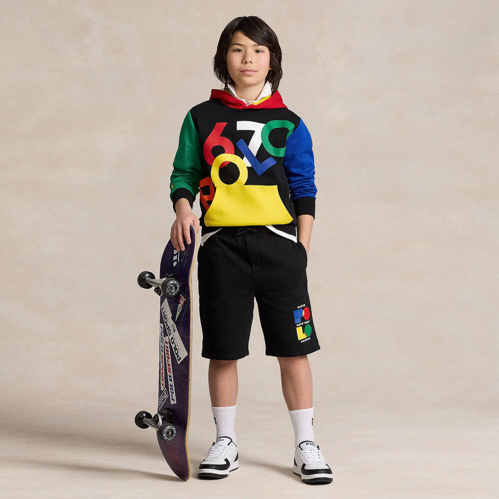 Ralph Lauren Boys Black Cotton Jersey Bermuda Shorts Childrensalon Outlet