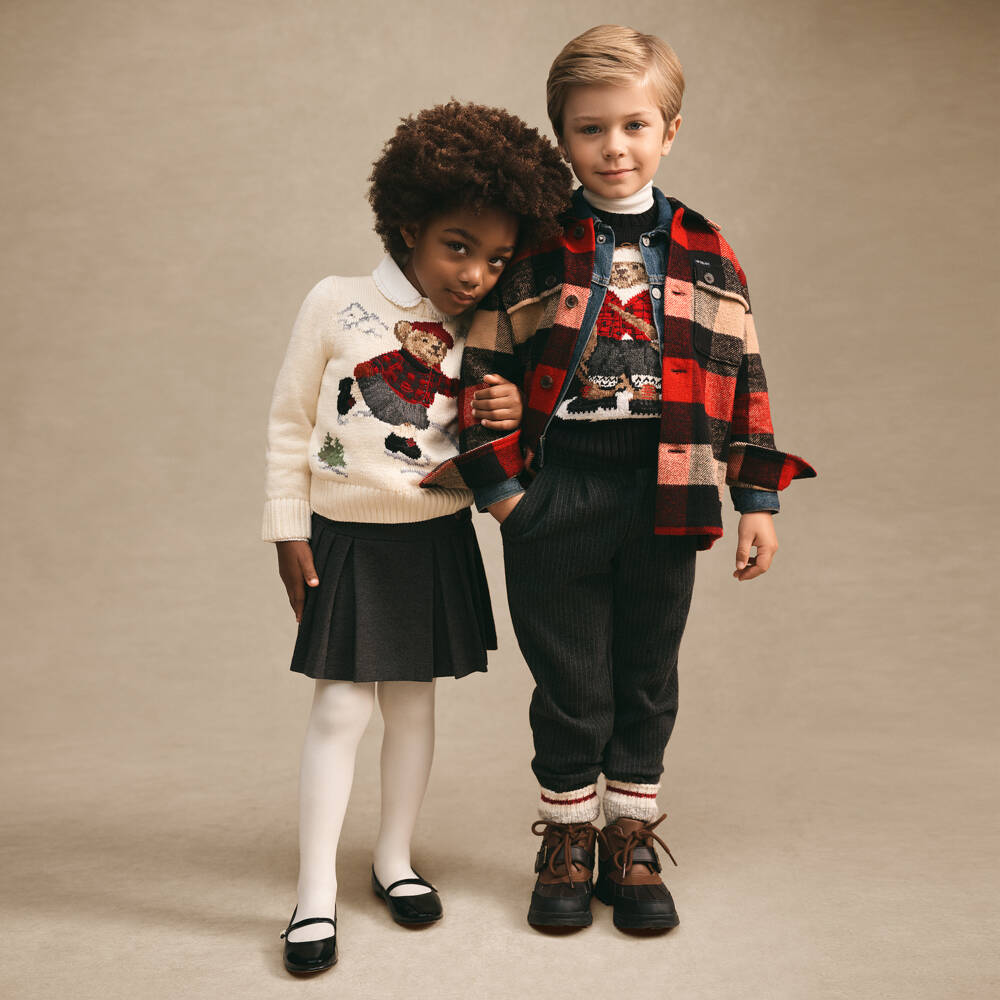 Ralph Lauren-Boys Black Cotton Knit Polo Bear Sweater | Childrensalon Outlet