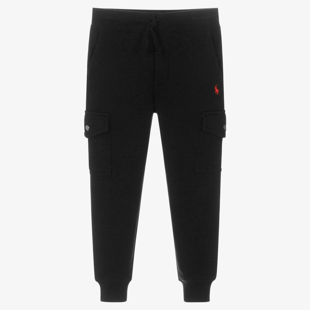 Boys Black Cotton Logo Joggers