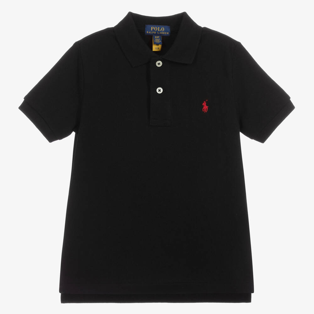 Polo Ralph Lauren - Boys Black Cotton Polo Shirt | Childrensalon