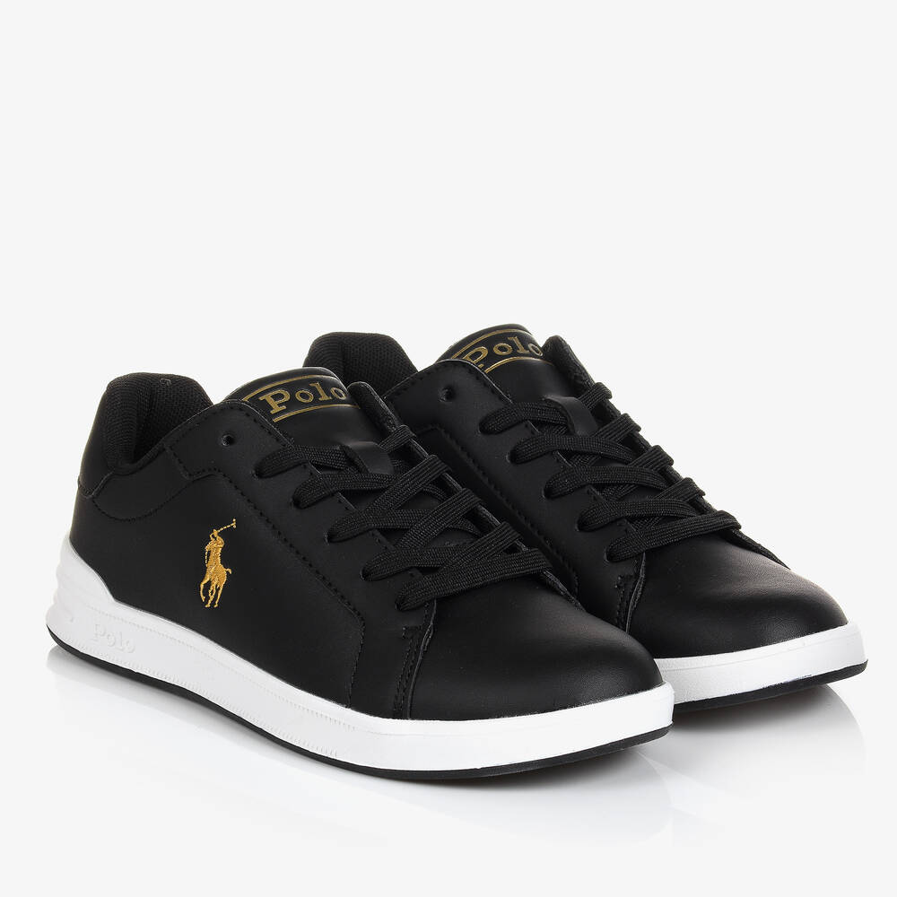 Polo Ralph Lauren - Baskets à lacets noir et or Garçon | Childrensalon