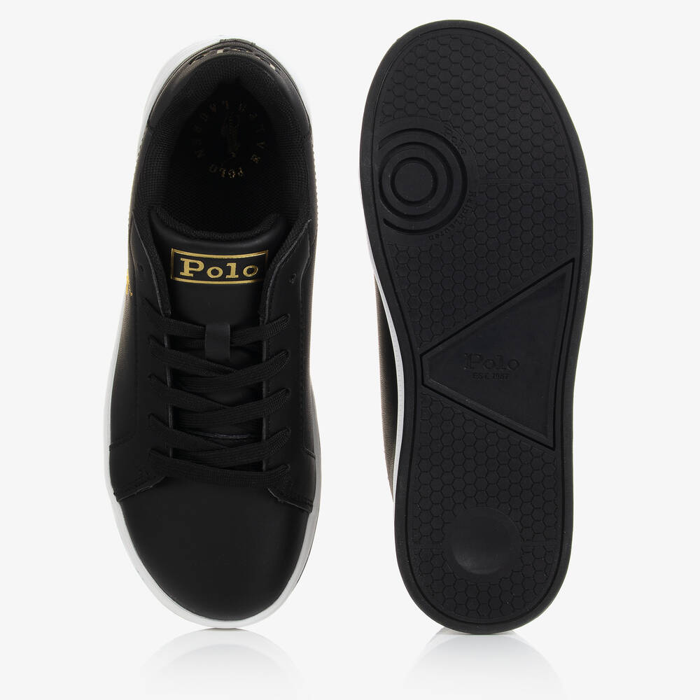 Polo Ralph Lauren-Boys Black & Gold Lace-Up Trainers | Childrensalon Outlet