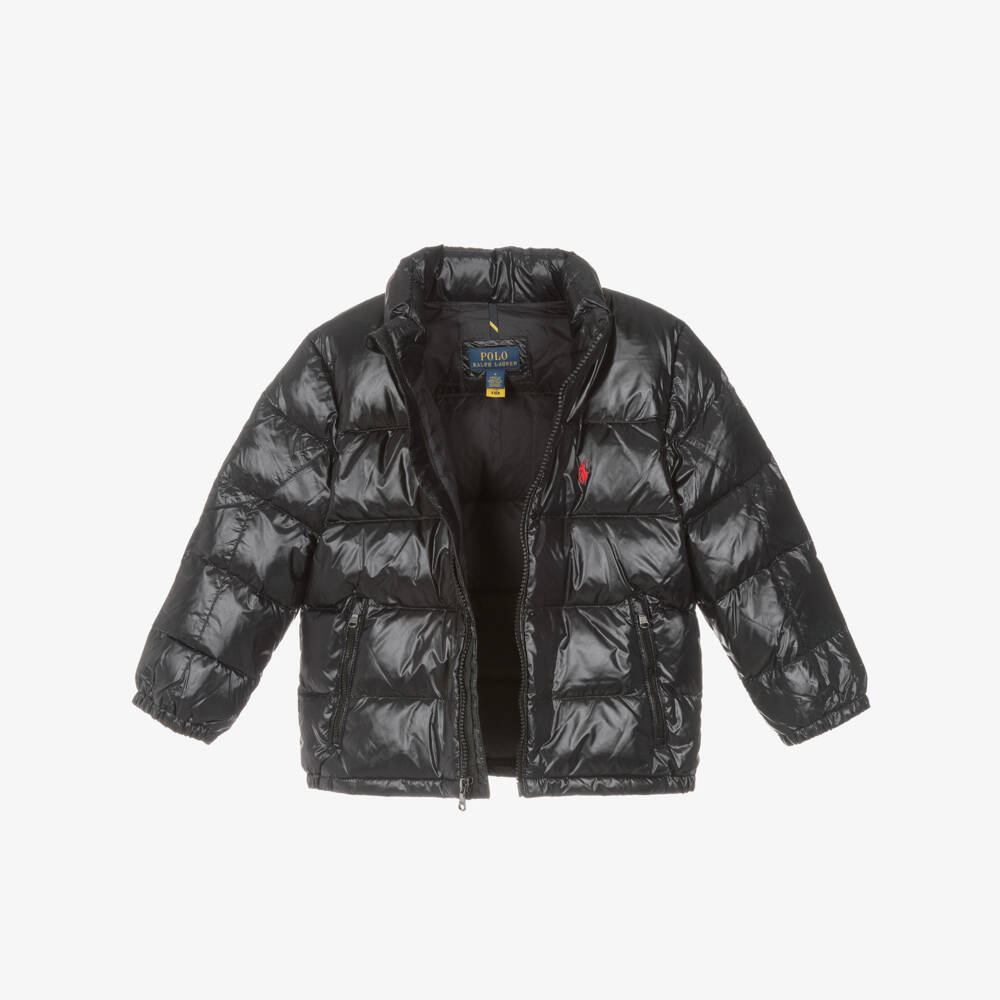 Ralph Lauren-Boys Black Hooded Down Puffer Jacket | Childrensalon Outlet