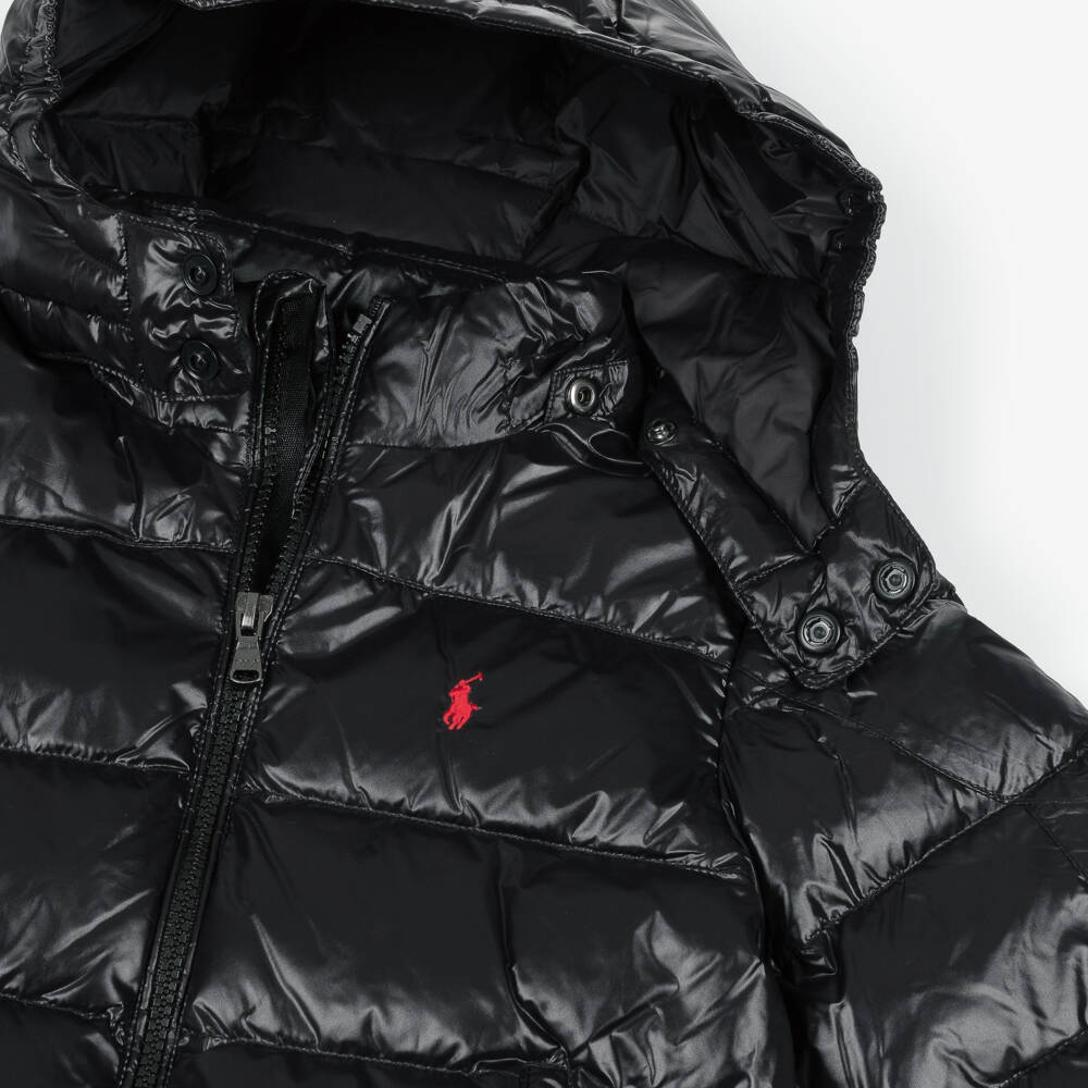 Ralph Lauren-Boys Black Hooded Down Puffer Jacket | Childrensalon Outlet
