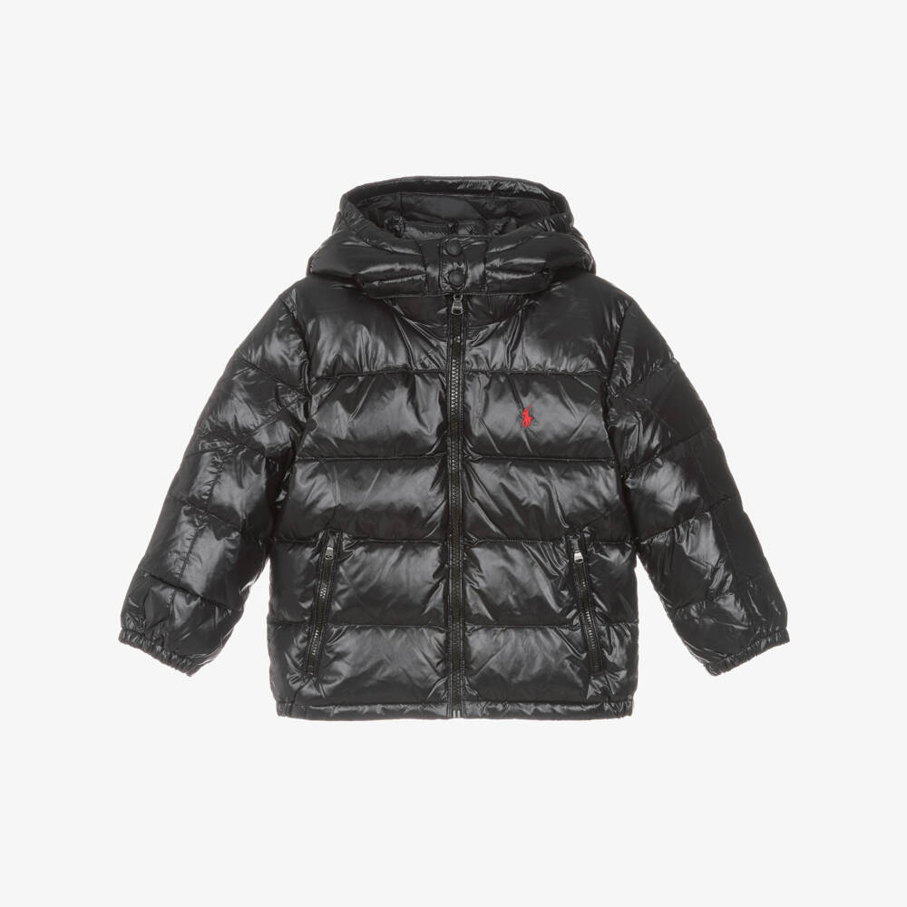 Ralph Lauren-Boys Black Hooded Down Puffer Jacket | Childrensalon Outlet
