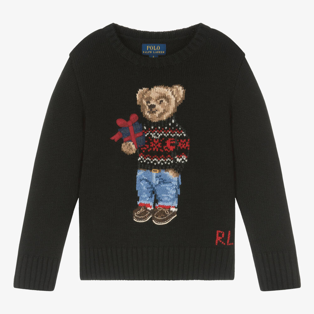 Ralph Lauren - Boys Black Knit Polo Bear Sweater | Childrensalon