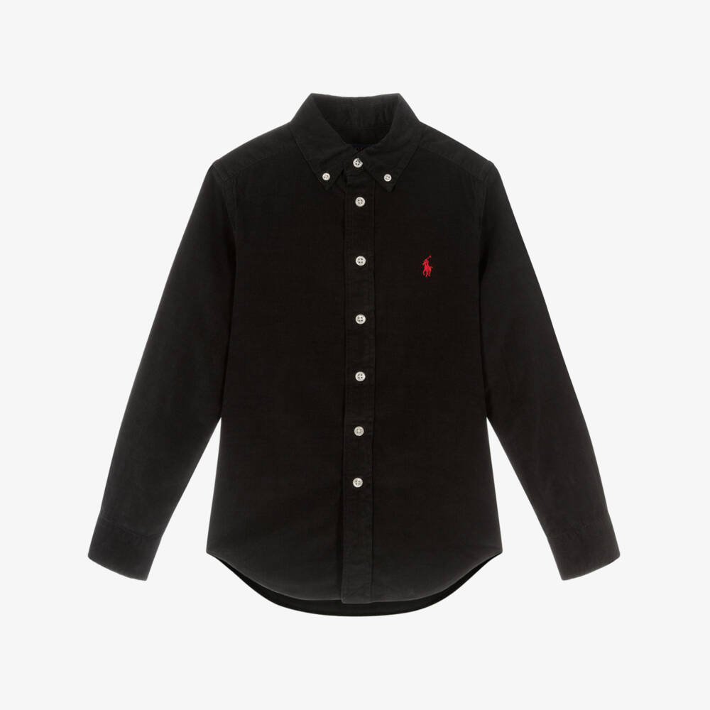 Ralph Lauren-Boys Black Needlecord Shirt with Red Pony Logo | Childrensalon Outlet
