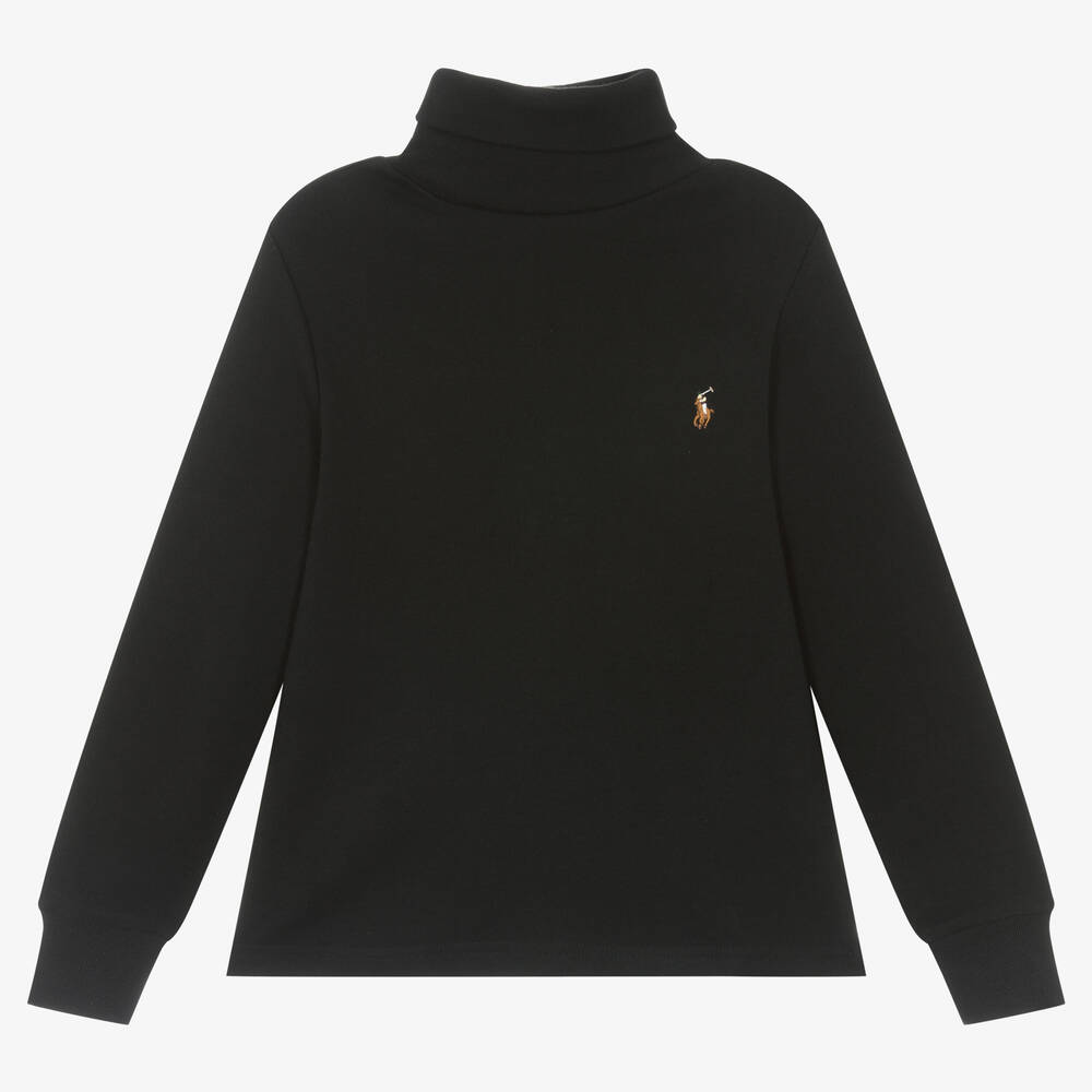 Ralph Lauren - Boys Black Roll Neck Cotton Top | Childrensalon