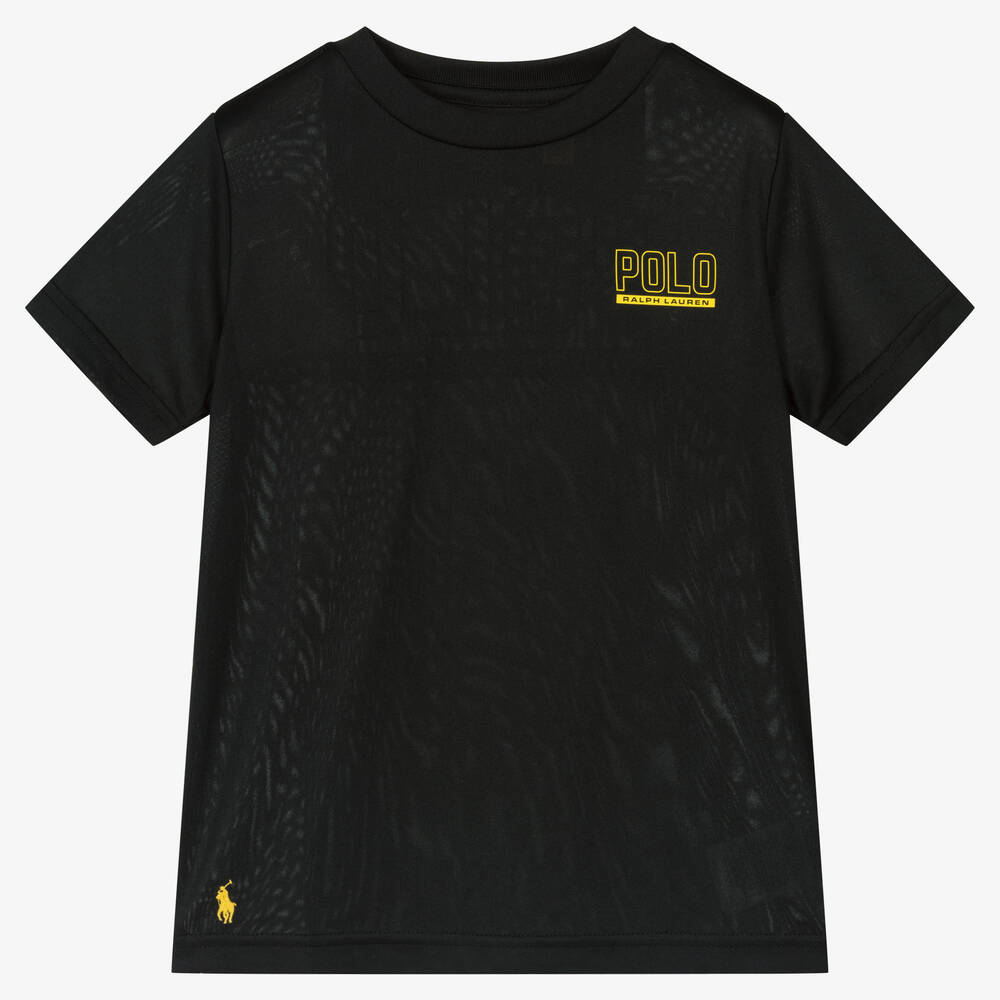 Ralph Lauren - Boys Black Technical Jersey Logo T-Shirt | Childrensalon