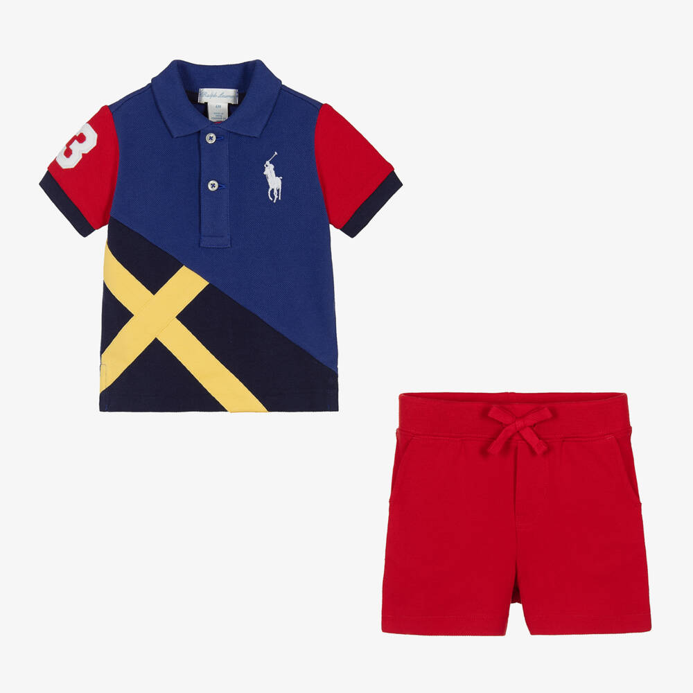 Ralph Lauren-طقم شورت أطفال ولادي قطن بألوان بلوك | Childrensalon Outlet