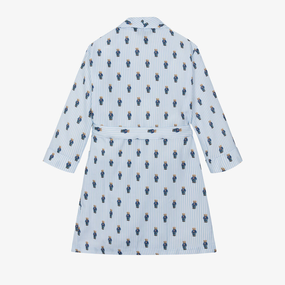 Ralph Lauren-روب بطبعة بير مقلم لون أزرق وأبيض للأولاد | Childrensalon Outlet