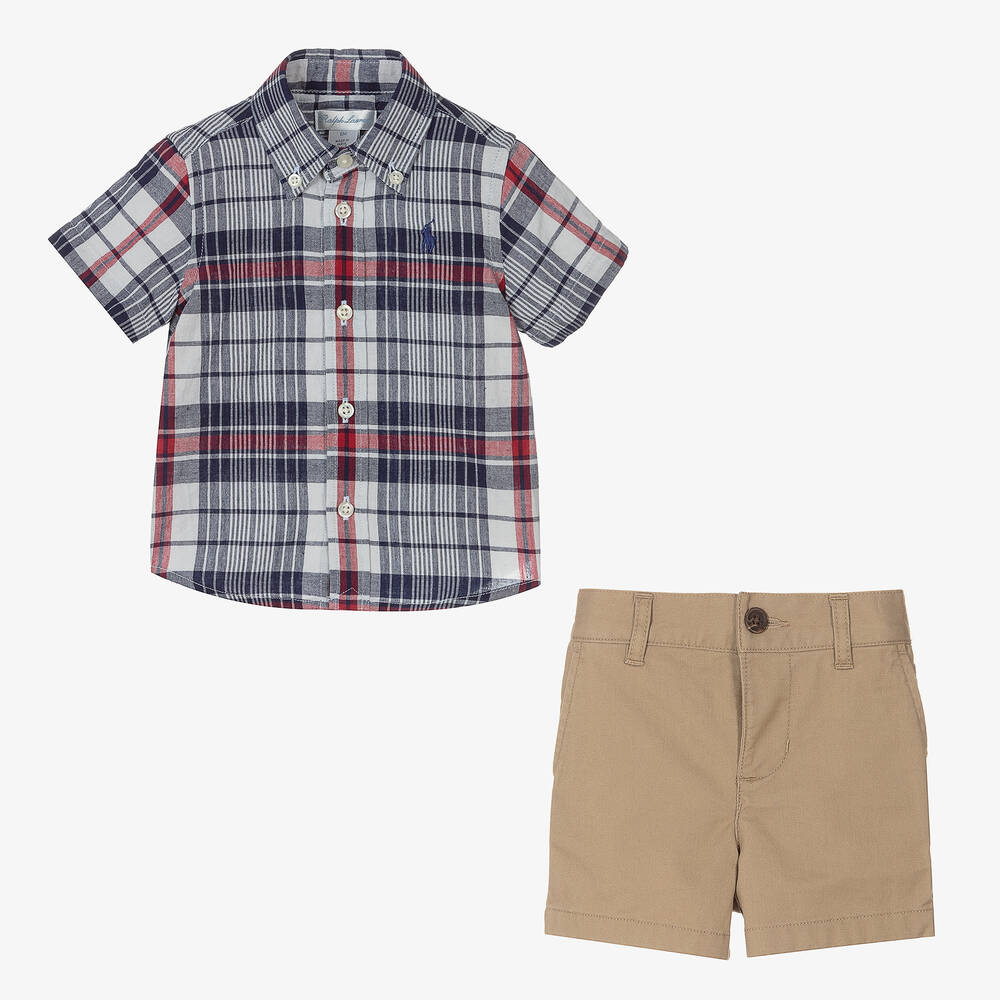 Ralph Lauren-Boys Blue & Beige Shorts Set | Childrensalon Outlet