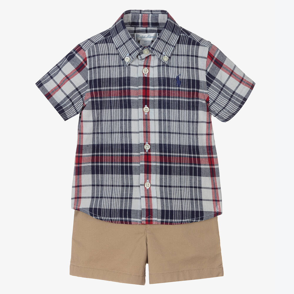 Ralph Lauren - Синяя рубашка и бежевые шорты для мальчиков | Childrensalon