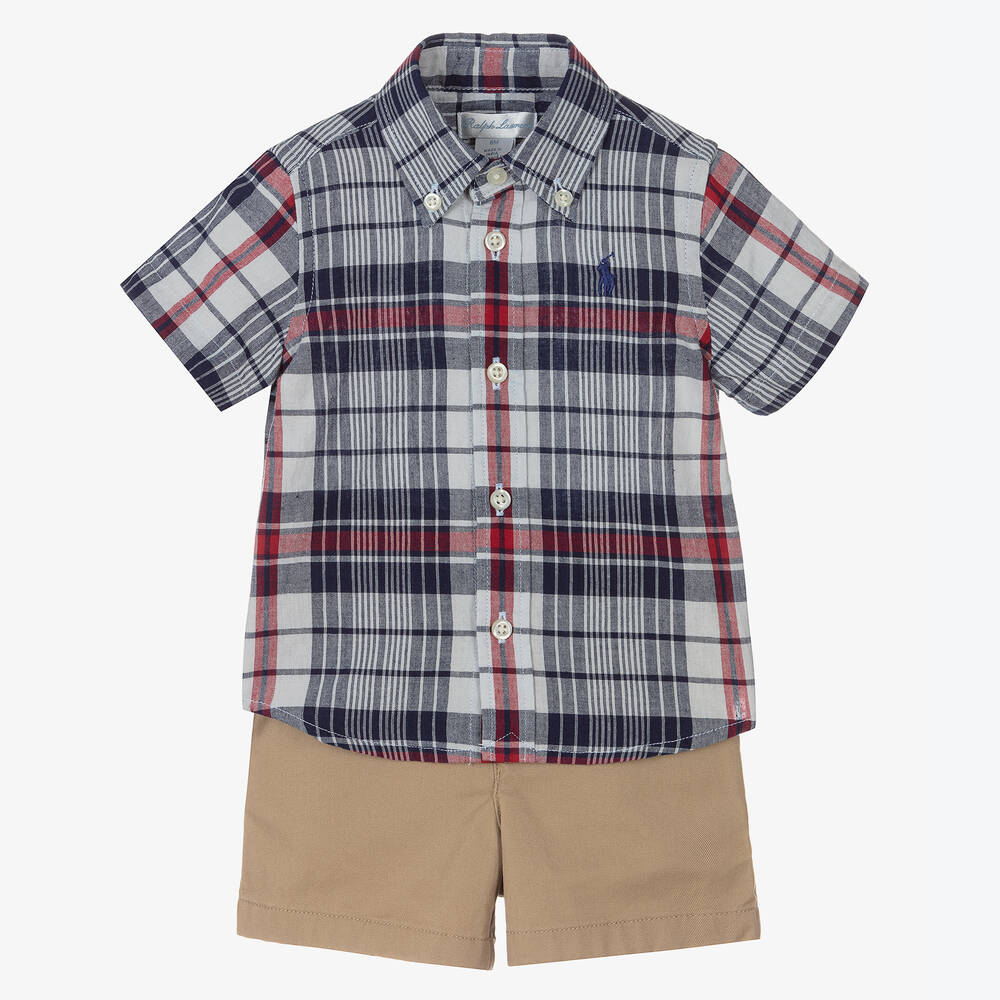 Ralph Lauren Boys Blue Beige Shorts Set Childrensalon Outlet