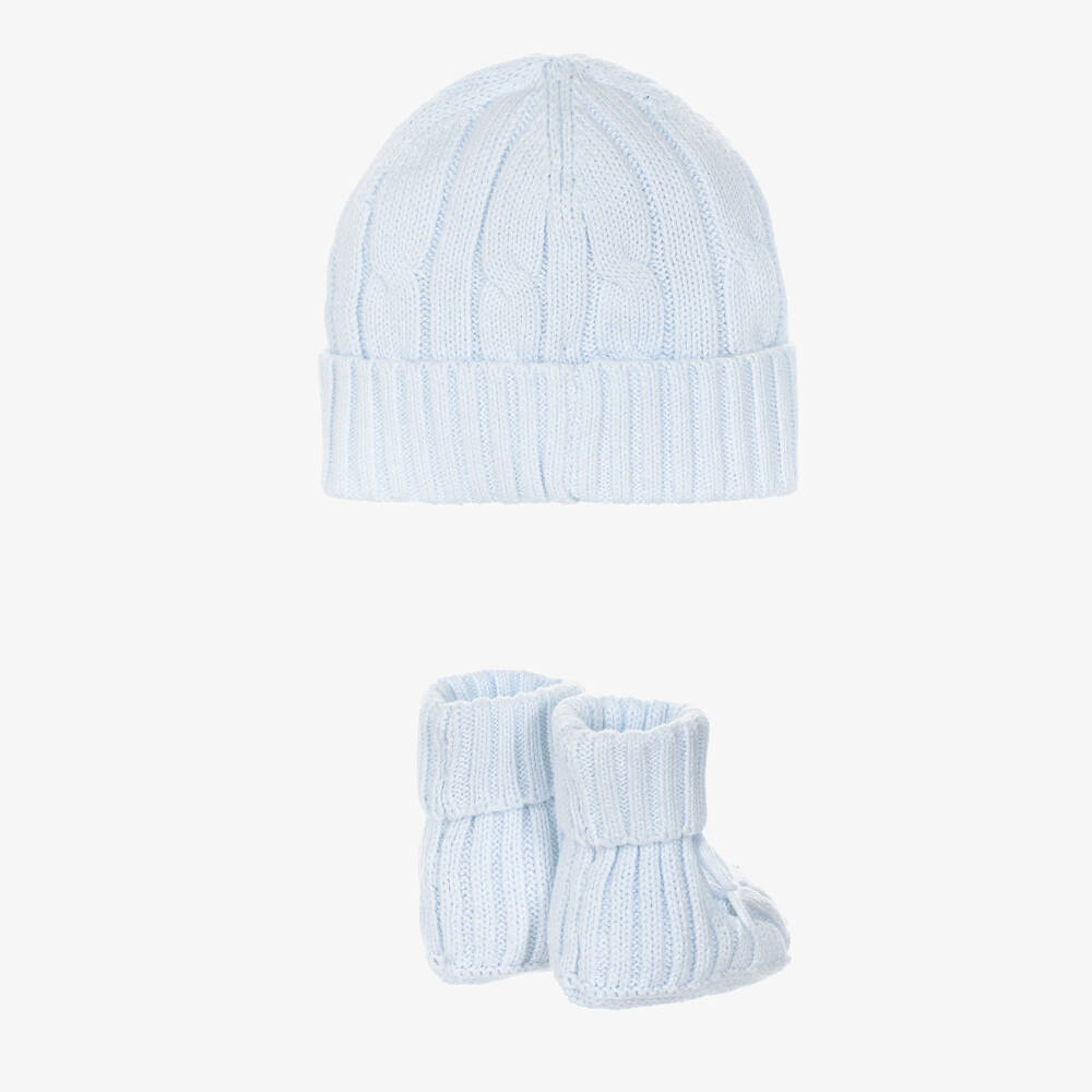 Ralph Lauren-Boys Blue Cable-Knit Hat and Booties | Childrensalon Outlet